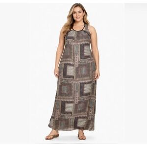 Junarose size 14 Multicolor Patchwork Boho Print Maxi Dress Feminine Vacation